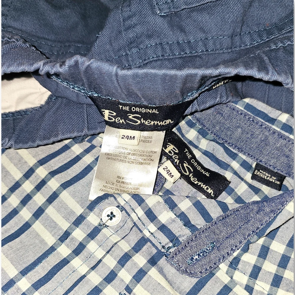 Ben Sherman Toddler Outfit Plaid Button Down Shirt Navy‎ Shorts Set 24M
